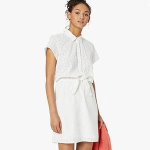 J Crew Short-Sleeve Eyelet Collared Tie Front Dres